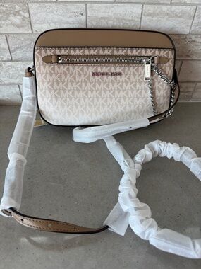 Michael Kors Beige and Cream Signature Crossbody Bag